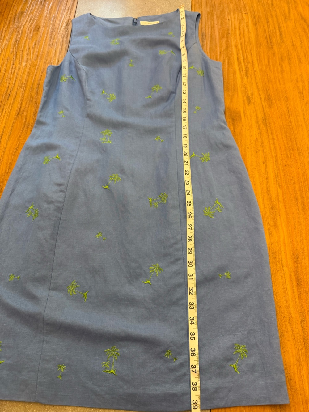 Annie Alexander Linen Blend Palm Tree Embroidered Sheath Dress Size 14 - Picture 9 of 9